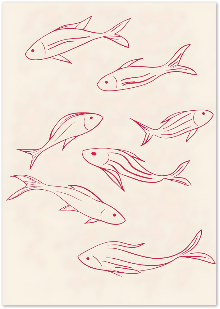 Posterux© | Red Fishes Poster – Minimal Line Art Illustration poster – premium wall art