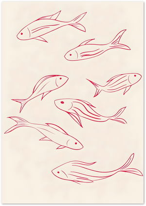Posterux© | Red Fishes Poster – Minimal Line Art Illustration poster – premium wall art