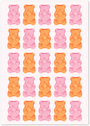 Posterux© | Pink & Orange Gummy Bears Poster – Candy Pop Art poster – premium wall art