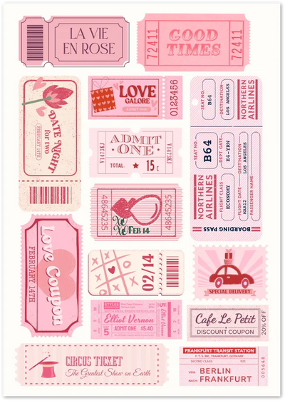 Posterux© | La Vie en Rose Tickets Poster – Pink Love Collage poster – premium wall art