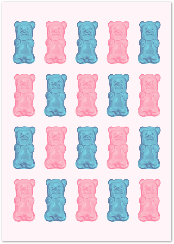 Posterux© | Candy Bears Poster – Pink & Blue Gummy Art poster – premium wall art