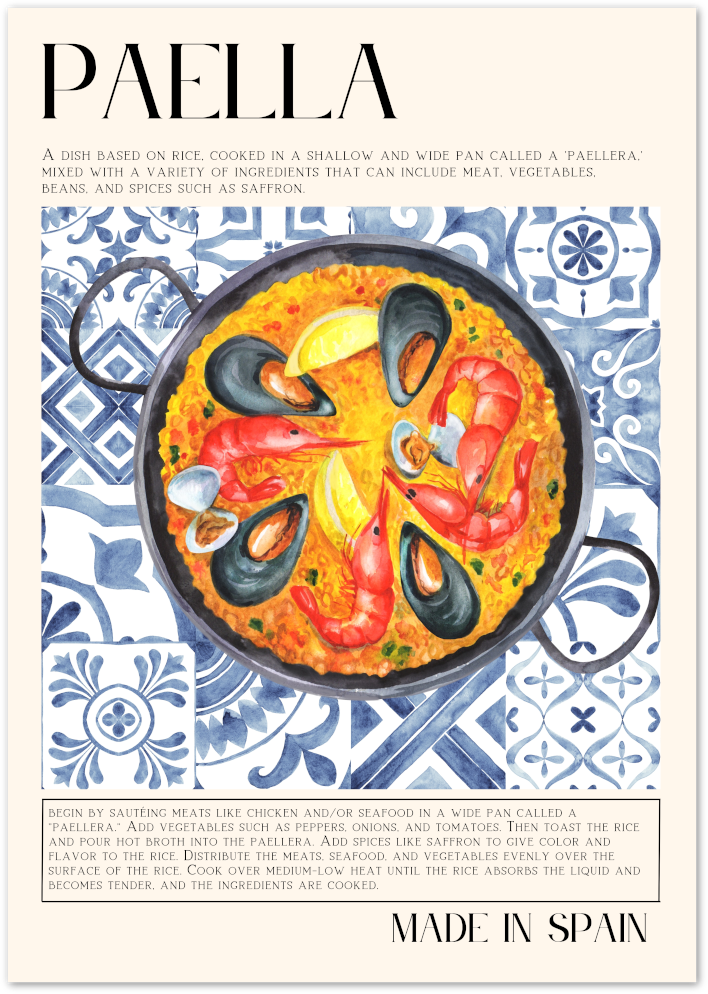 Posterux© | Paella Poster – Spanish Recipe Art poster – premium wall art