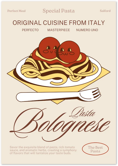 Posterux© | Pasta Bolognese Poster – Italian Food Illustration poster – premium wall art