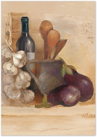 Posterux© | Garlic & Aubergine Still Life Poster – Rustic Kitchen Art poster – premium wall art