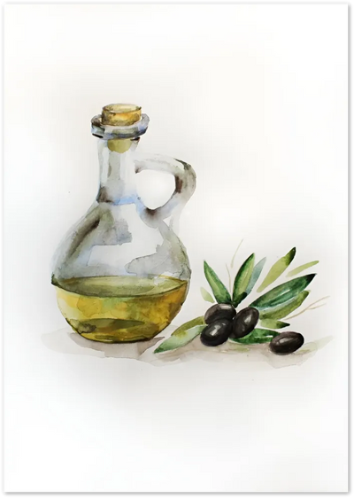 Posterux© | Olive Oil & Olives Poster – Mediterranean Watercolor poster – premium wall art