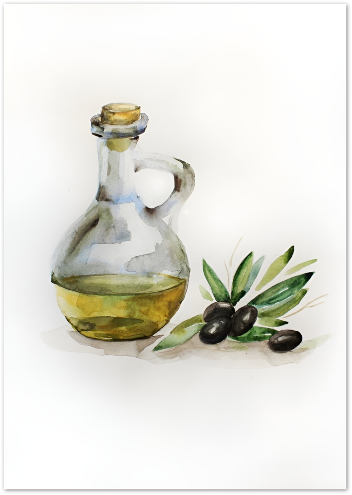 Posterux© | Olive Oil & Olives Poster – Mediterranean Watercolor poster – premium wall art