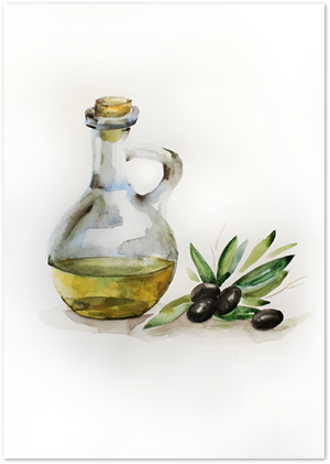 Posterux© | Olive Oil & Olives Poster – Mediterranean Watercolor poster – premium wall art