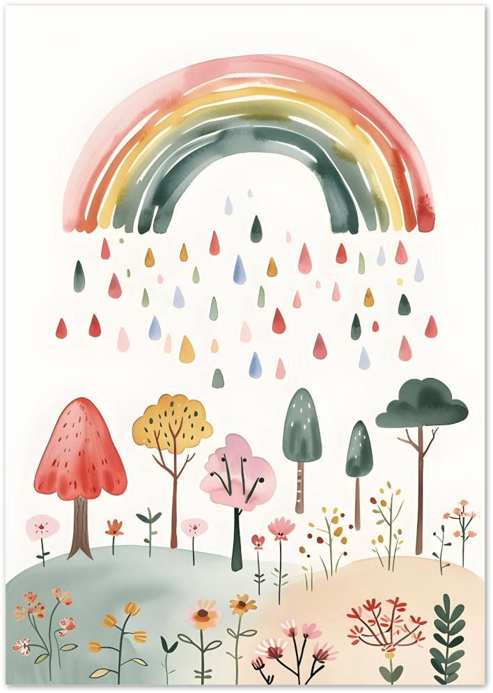 Posterux© | Rainbow Garden Poster – Whimsical Nature Illustration poster – premium wall art