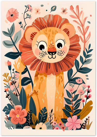 Posterux© | Floral Lion Poster – Illustrated Jungle Friend poster – premium wall art