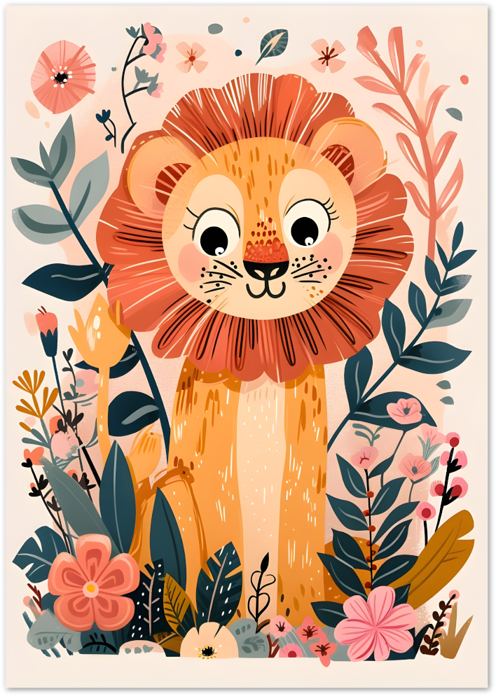 Posterux© | Floral Lion Poster – Illustrated Jungle Friend poster – premium wall art