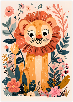 Posterux© | Floral Lion Poster – Illustrated Jungle Friend poster – premium wall art