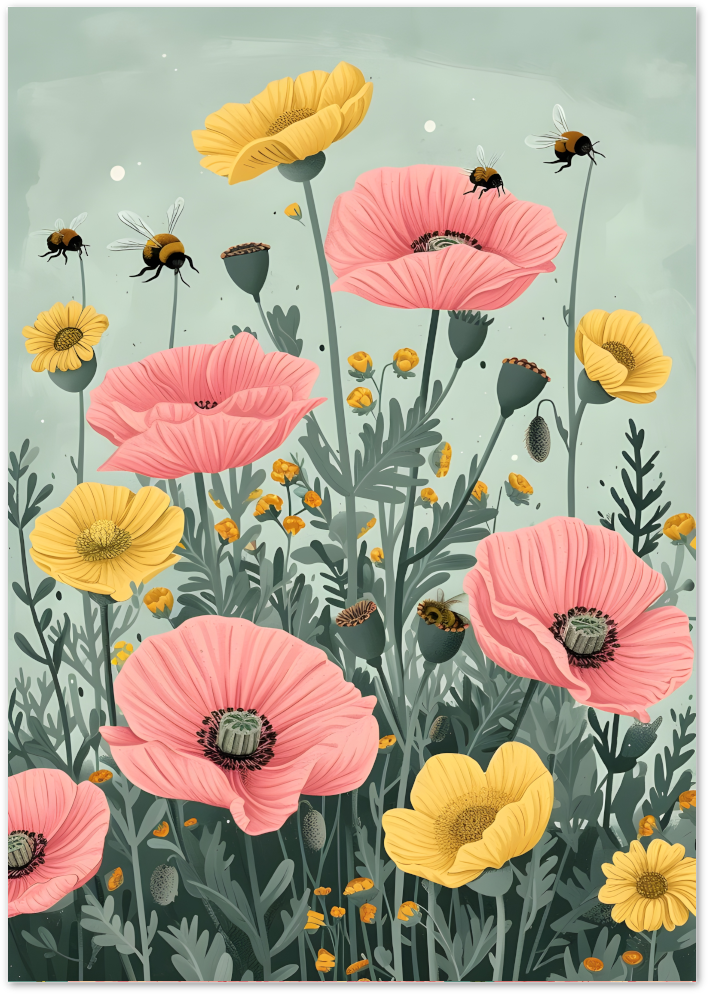 Posterux© | Bees and Buttercups Poster – Nature-Inspired Wall Art poster – premium wall art