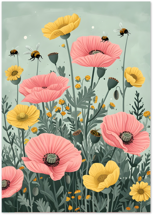 Posterux© | Bees and Buttercups Poster – Nature-Inspired Wall Art poster – premium wall art