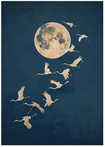 Posterux© | Flying Cranes Moon Poster – Dreamy Night Art