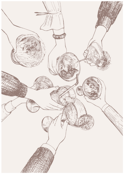 Posterux© | Cocktail Cheers Poster – Minimal Line Art poster