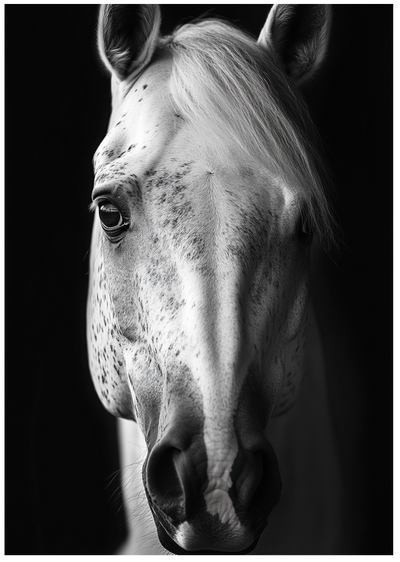 Posterux© | White Horse Portrait Poster – Black & White Animal Art poster