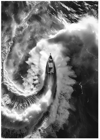 Posterux© | Boat Wave Poster – Black & White Ocean Art poster