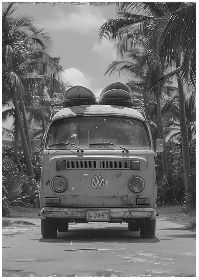 Posterux© | Vintage VW Van Poster – Black & White Travel Art poster