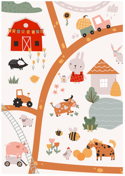 Posterux© | Cozy Farm Illustration Poster – Kids Room Art poster