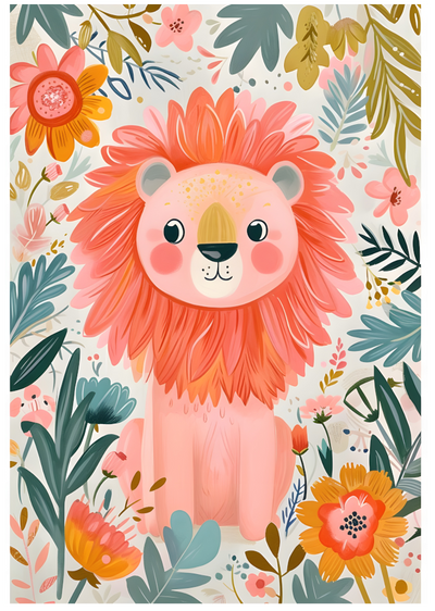 Posterux© | Floral Lion Poster – Cute Animal Illustration poster