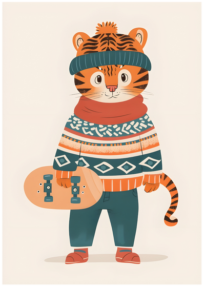 Posterux© | Skateboard Tiger Poster – Cool Animal Illustration poster