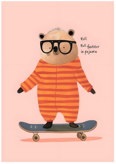 Posterux© | Bear on Skateboard Poster – Playful Kids Illustration poster