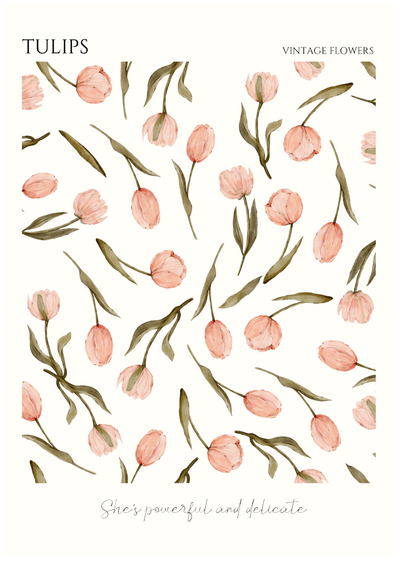 Posterux© | Tulips Pattern Poster – Vintage Floral Illustration poster