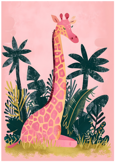Posterux© | Pink Giraffe Poster – Cute Animal Illustration poster