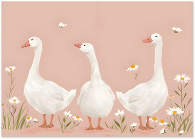 Posterux© | Goose Trio Poster – Farm Animal Illustration poster