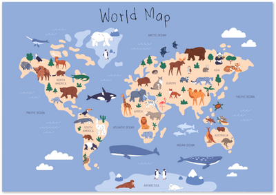 Posterux© | World Map Animals Poster – Kids Educational Wall Art poster