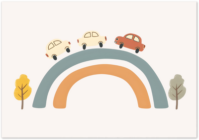 Posterux© | Rainbow Cars Poster – Playful Kids Illustration poster