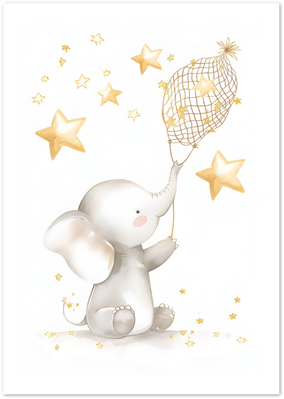 Elephant Dream Poster – Soft Nursery Stars Illustration | Posterux