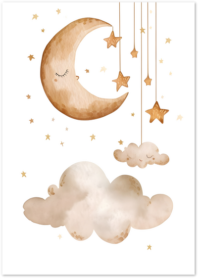 Sleeping Moon Poster – Neutral Nursery Sky Illustration | Posterux