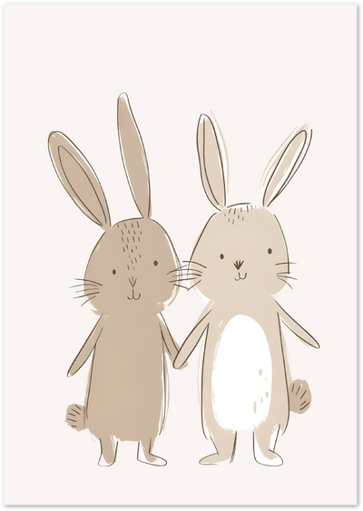 Bunny Friends Poster – Minimalist Neutral Kids Illustration | Posterux