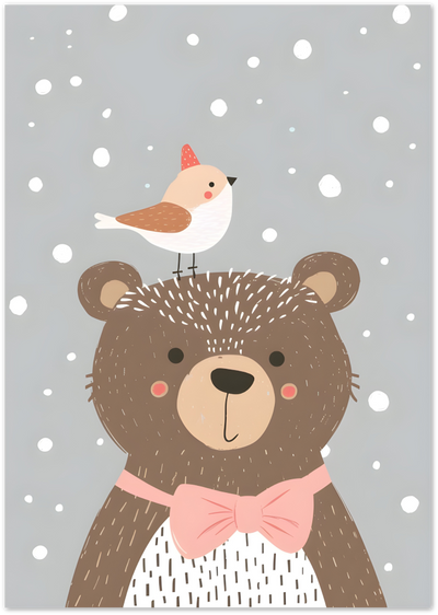 Bear & Bird Poster – Winter Nursery Animal Illustration | Posterux