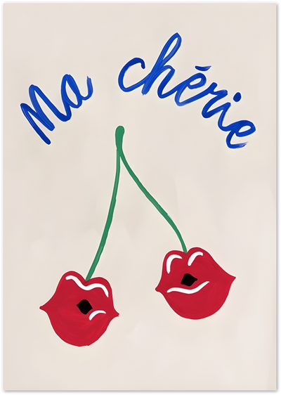 Ma Chérie Poster – Playful Cherry Lips Illustration | Posterux