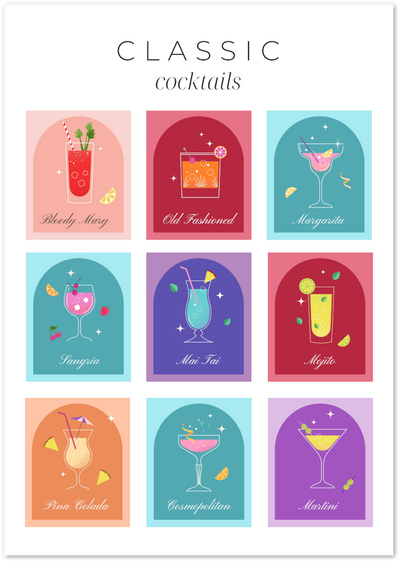 Classic Cocktails Poster – Colorful Bar & Kitchen Drinks Print | Posterux