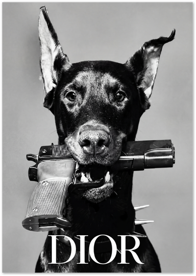 Dior Doberman Poster – Black and White Fashion Dog Print | Posterux