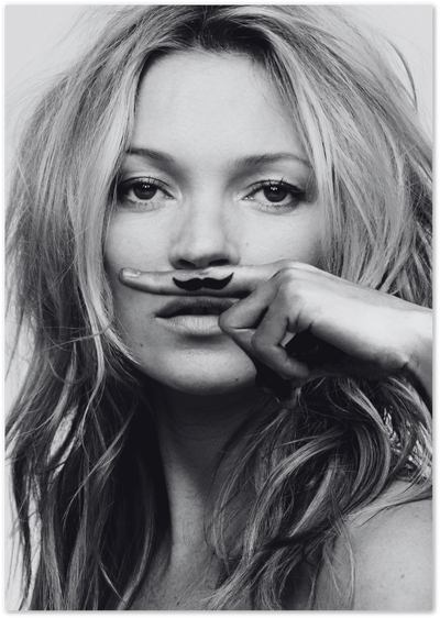 Mustache Muse Poster – Black and White Fashion Portrait | Posterux