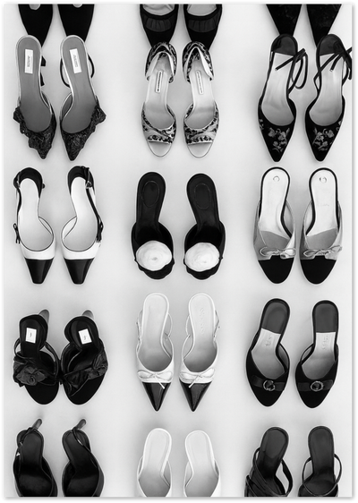 Designer Shoes Poster – Black and White Fashion Flat Lay | Posterux