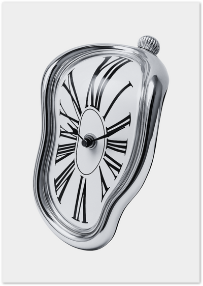 Melted Clock Poster – Surreal Silver Timepiece Wall Art | Posterux