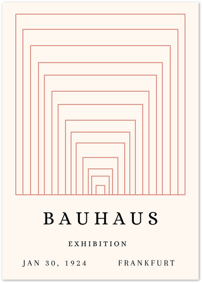 Bauhaus exhibition poster with nested terracotta rectangle outlines on a cream background
