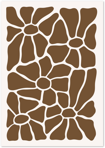 Abstract brown daisy flower pattern poster on off-white background