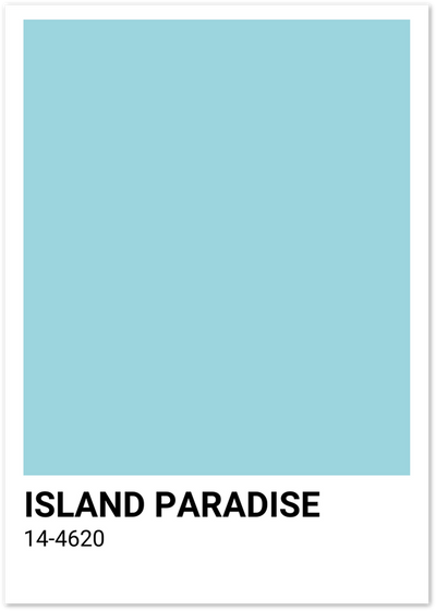 Minimalist poster of a light blue colour swatch labelled Island Paradise 14-4620