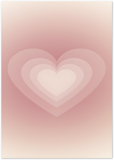 Retro concentric heart poster in nested pink and beige tones on a soft gradient background