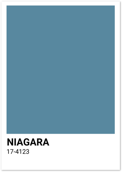 Minimalist Niagara colour swatch poster with blue-grey block and code 17-4123