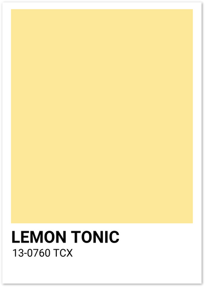 Pastel yellow colour swatch poster labelled Lemon Tonic with colour code