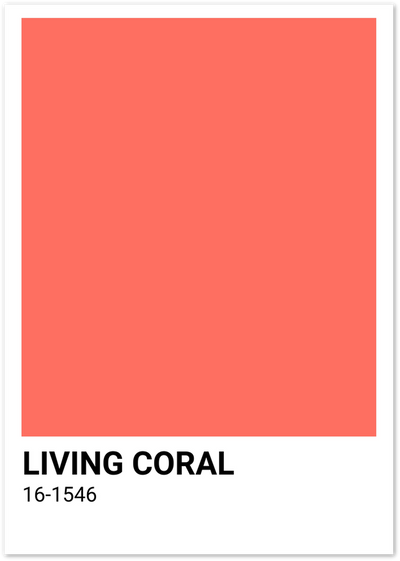 Living Coral Pantone colour swatch poster with code 16-1546 in bold black typography