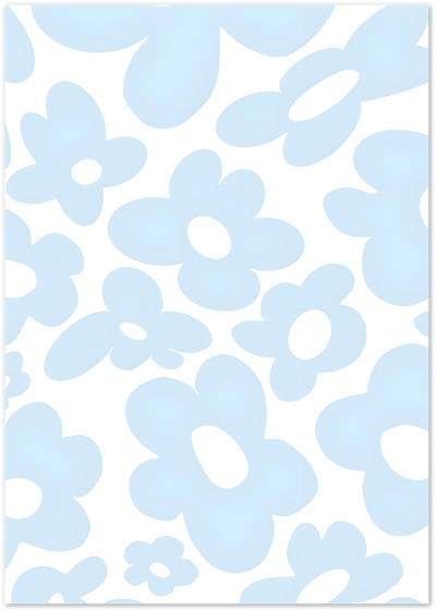 Pastel blue retro daisy flower pattern poster on white background