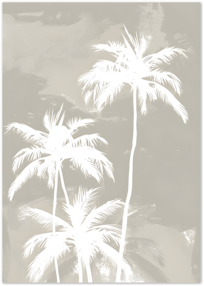 White silhouette palm trees against a textured beige background poster